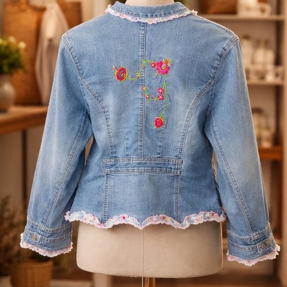 Mechant Blue Jean Jacket with Pink Embroidery - Picture 4 of 10